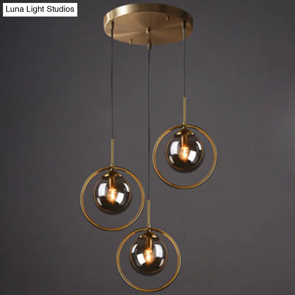 Mid-Century Globe Hanging Lamp With Glass Shade & Metal Ring - Perfect For Bedrooms