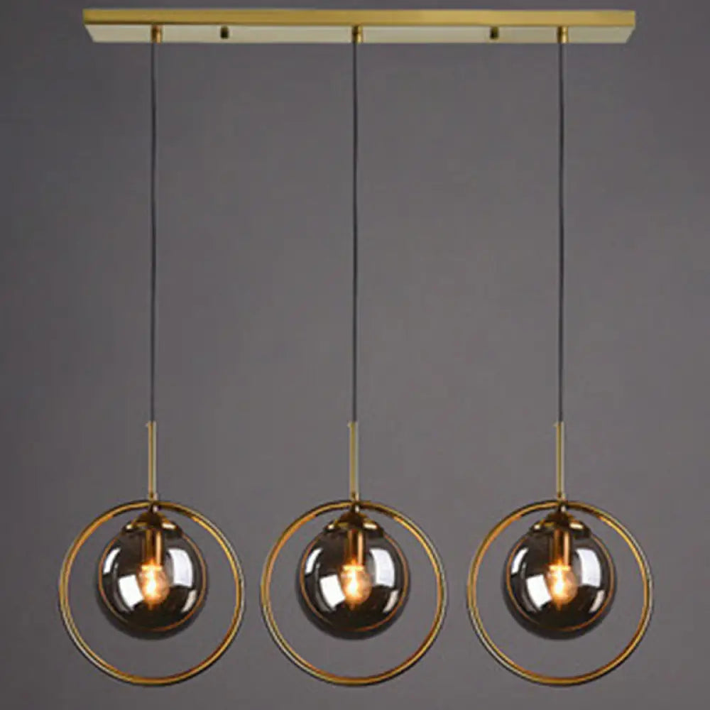 Mid-Century Globe Hanging Lamp With Glass Shade & Metal Ring - Perfect For Bedrooms Grey / Linear