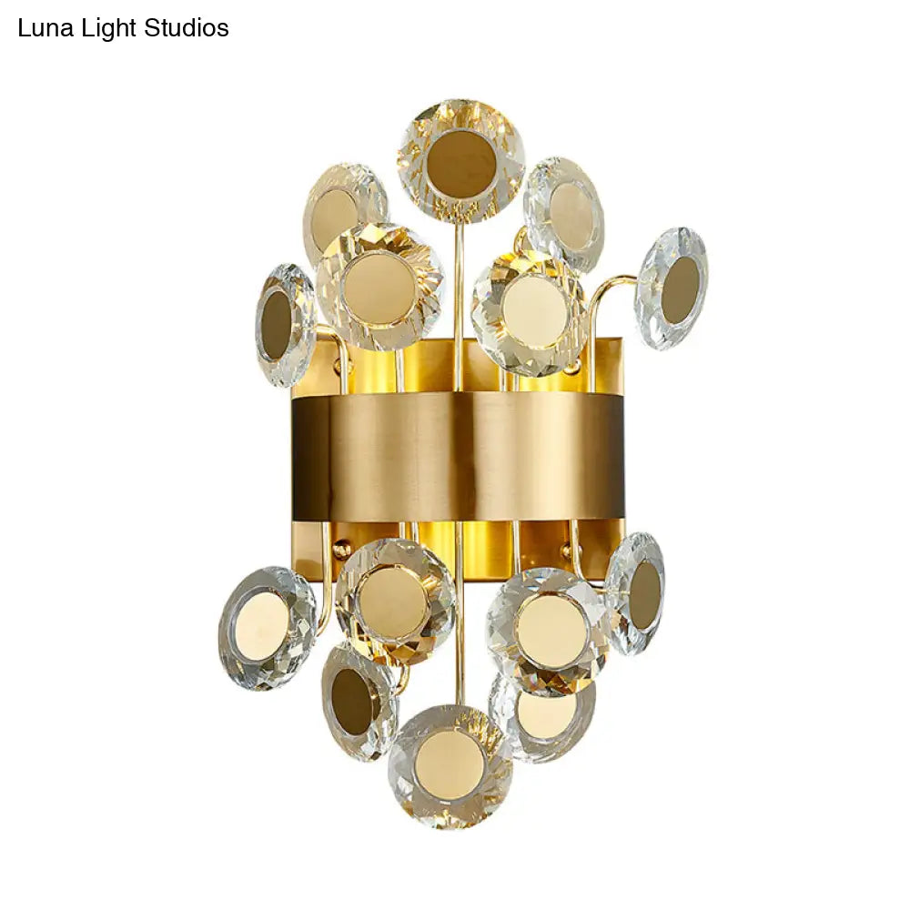 Mid Century Gold Finish Crystal Wall Sconce With Integrated Led Lighting