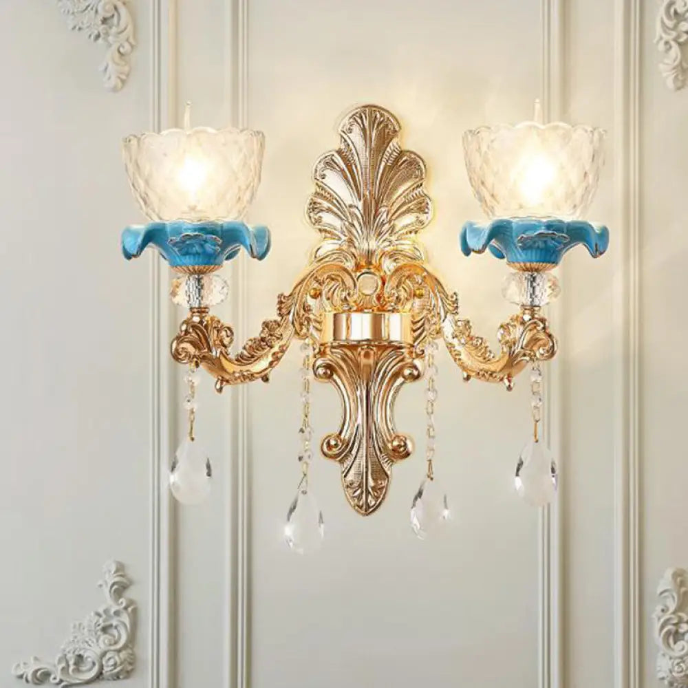 Mid Century Gold Wall Mounted Glass Flower Sconce Lamp 2 /