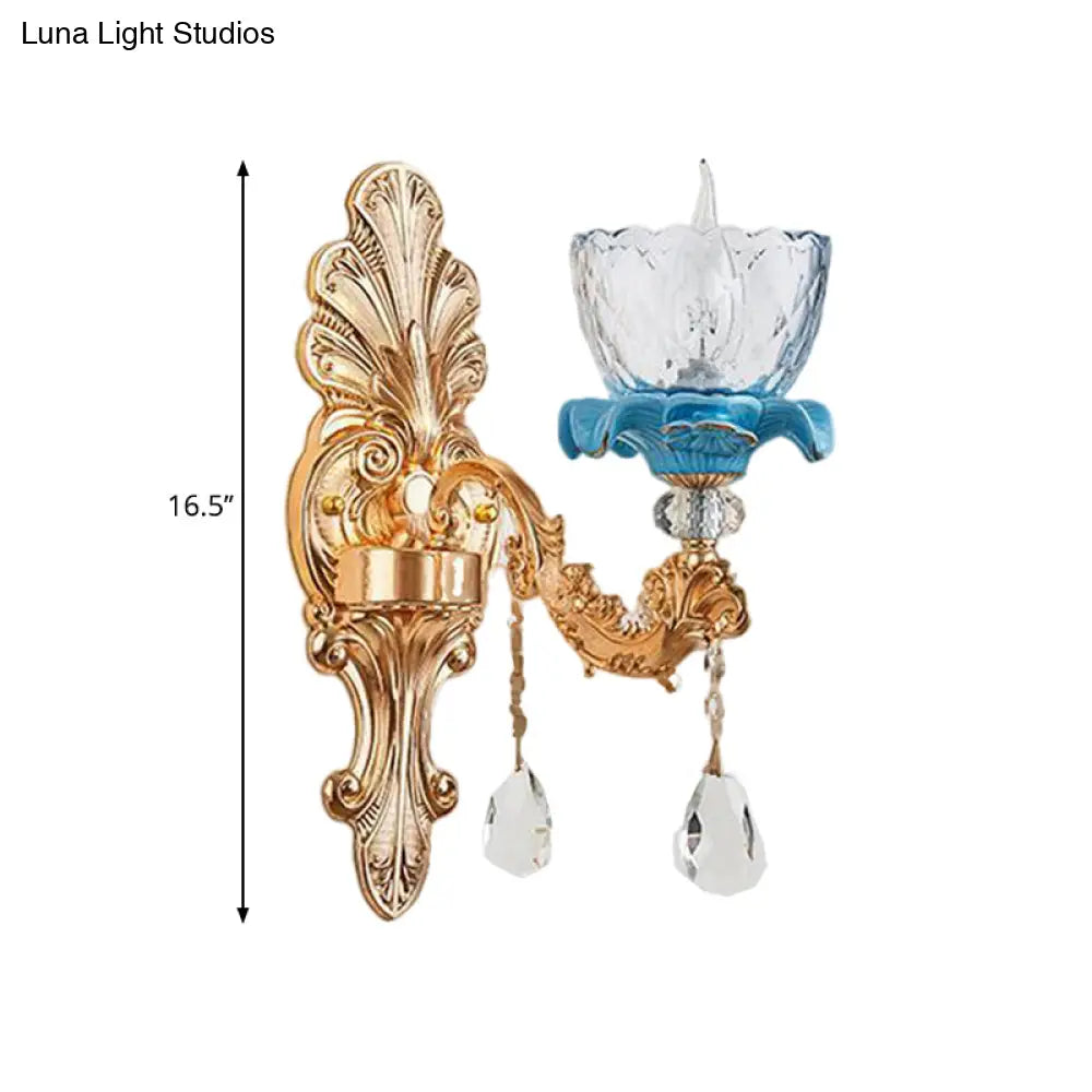Mid Century Gold Wall Mounted Glass Flower Sconce Lamp