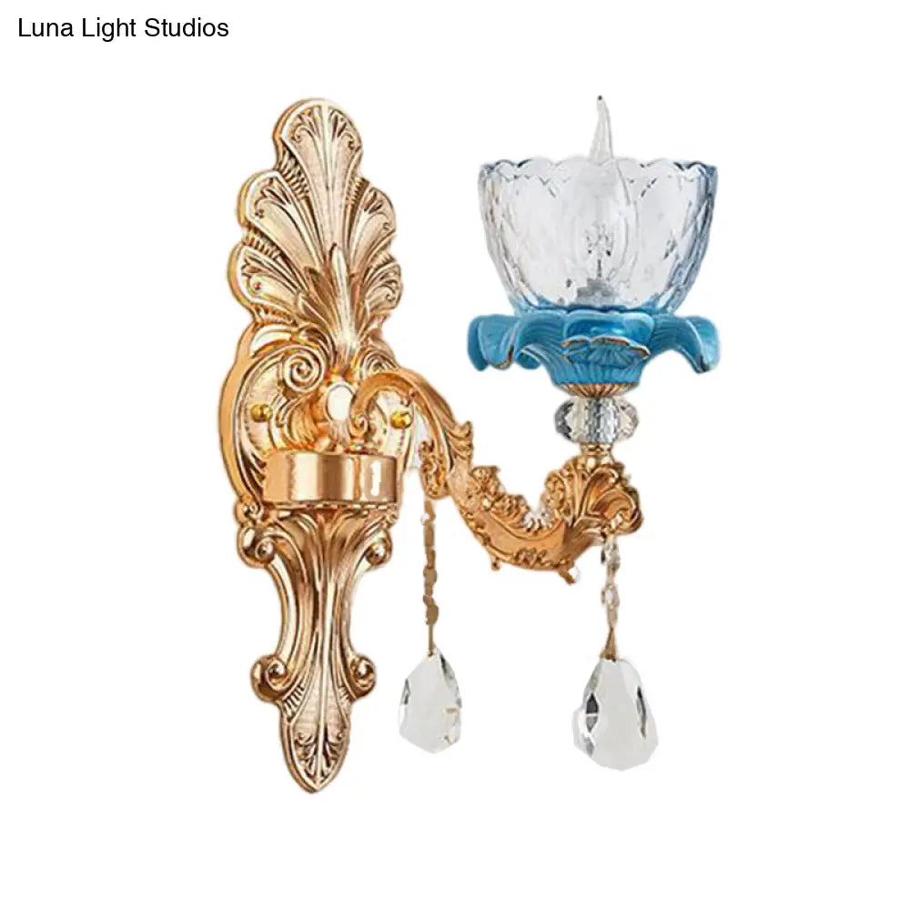 Mid Century Gold Wall Mounted Glass Flower Sconce Lamp