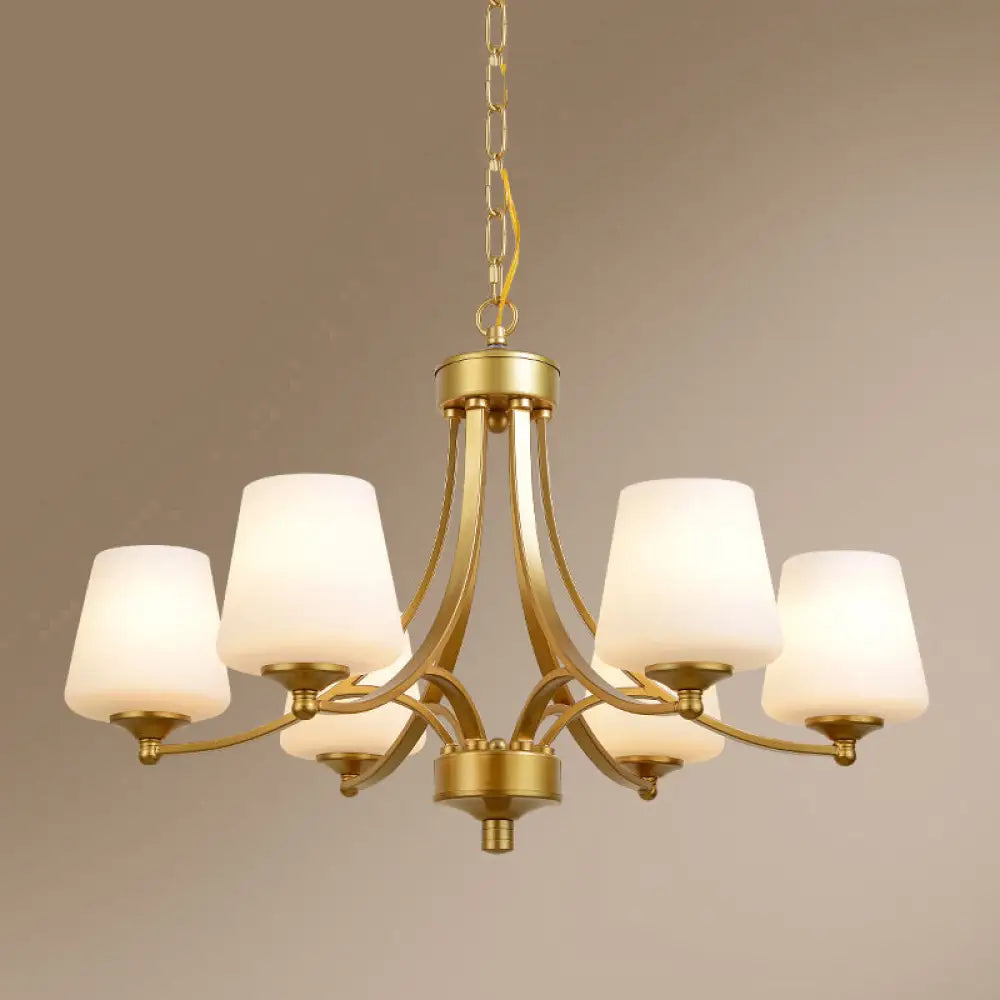 Milk Glass Chandelier: Elegant Cone Shade For Traditional Dining Room Ceiling Lighting 6 / Gold