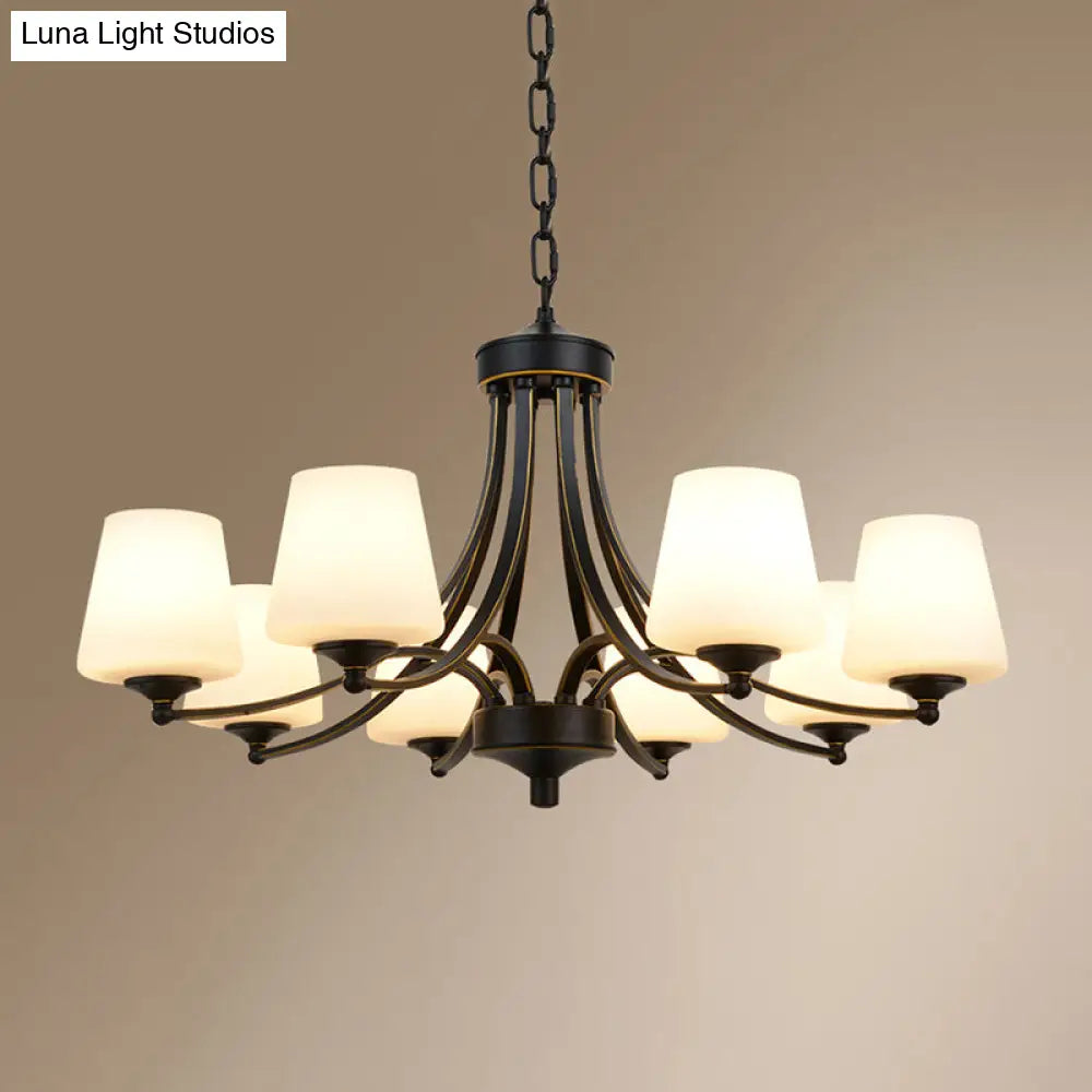 Milk Glass Chandelier: Elegant Cone Shade For Traditional Dining Room Ceiling Lighting