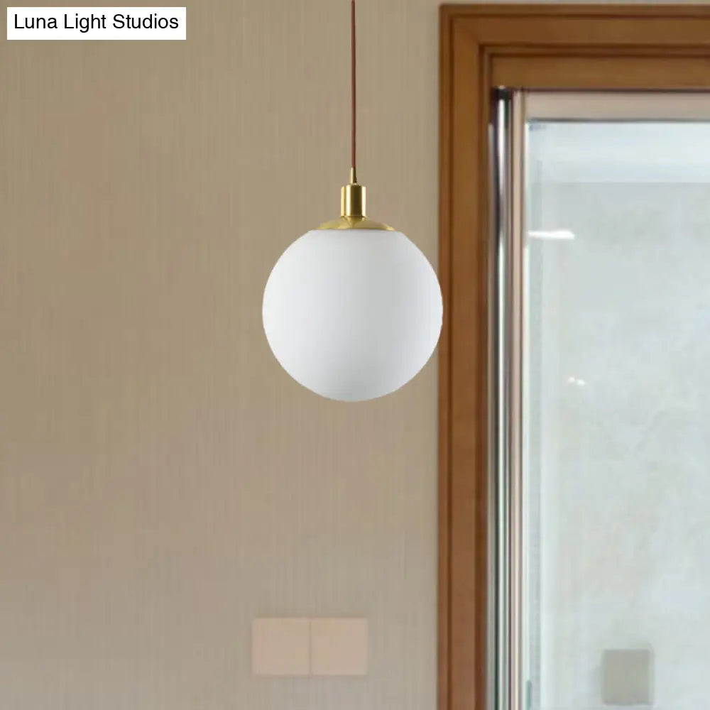 Milky Glass Ball Pendant Light: Modern Led Ceiling Lamp In Brass (6’/8’/10’ Wide)