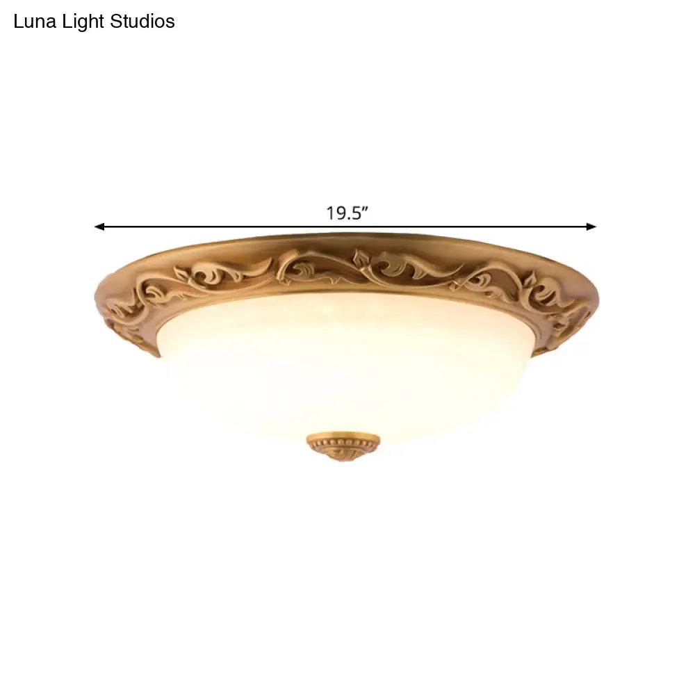 Milky Glass Led Dome Ceiling Light In Retro Style For Drawing Room - 12’/16’/19.5’ W