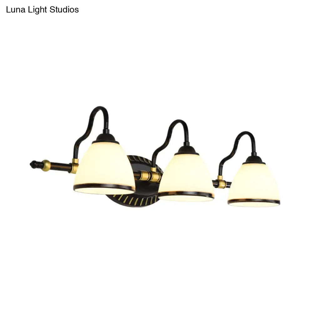 Milky Glass Wall Sconce With Black Metal Arm - 2/3 Bulb Vanity Fixture