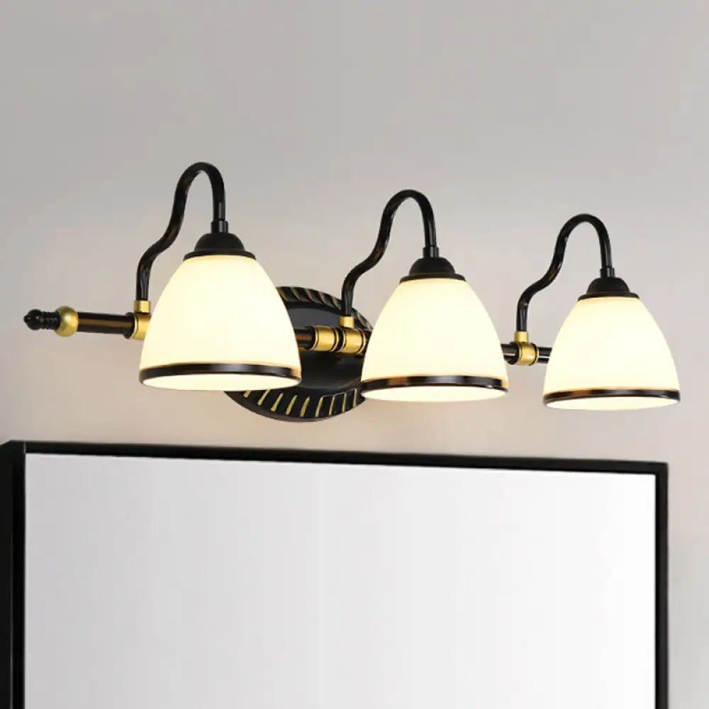 Milky Glass Wall Sconce With Black Metal Arm - 2/3 Bulb Vanity Fixture 3 /