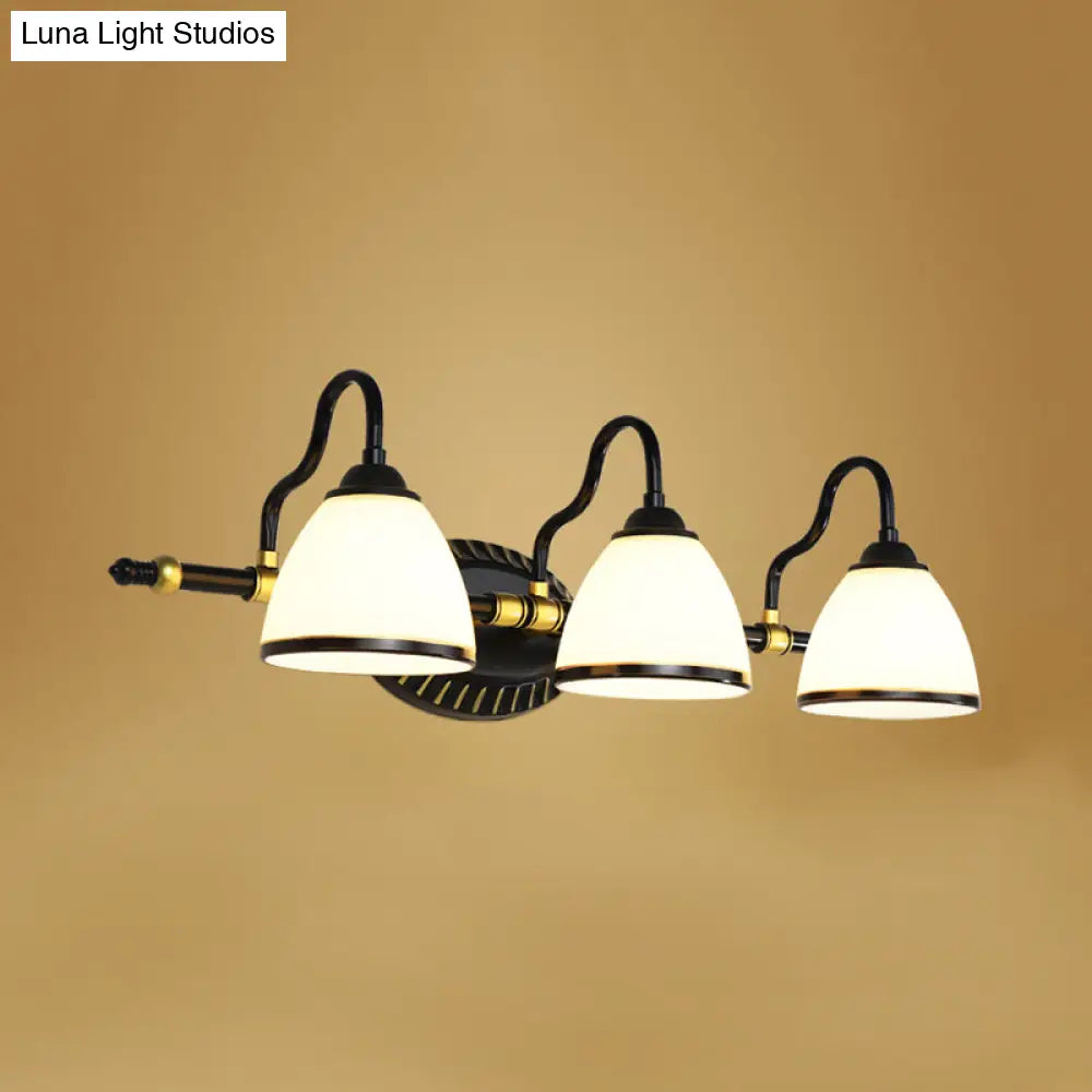 Milky Glass Wall Sconce With Black Metal Arm - 2/3 Bulb Vanity Fixture