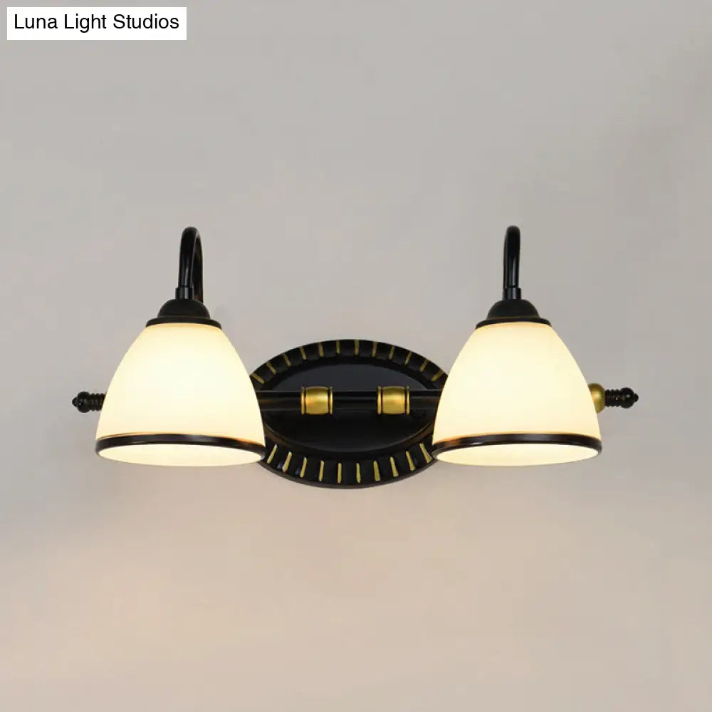 Milky Glass Wall Sconce With Black Metal Arm - 2/3 Bulb Vanity Fixture