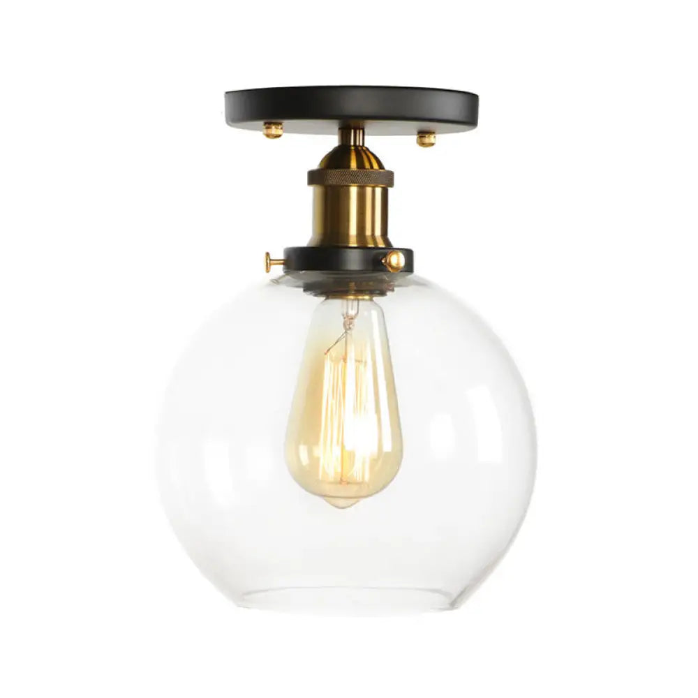 Mini Corridor Semi Flush Light Farmhouse Globe/Pear Ceiling Lamp – Clear Ribbed Glass Black &