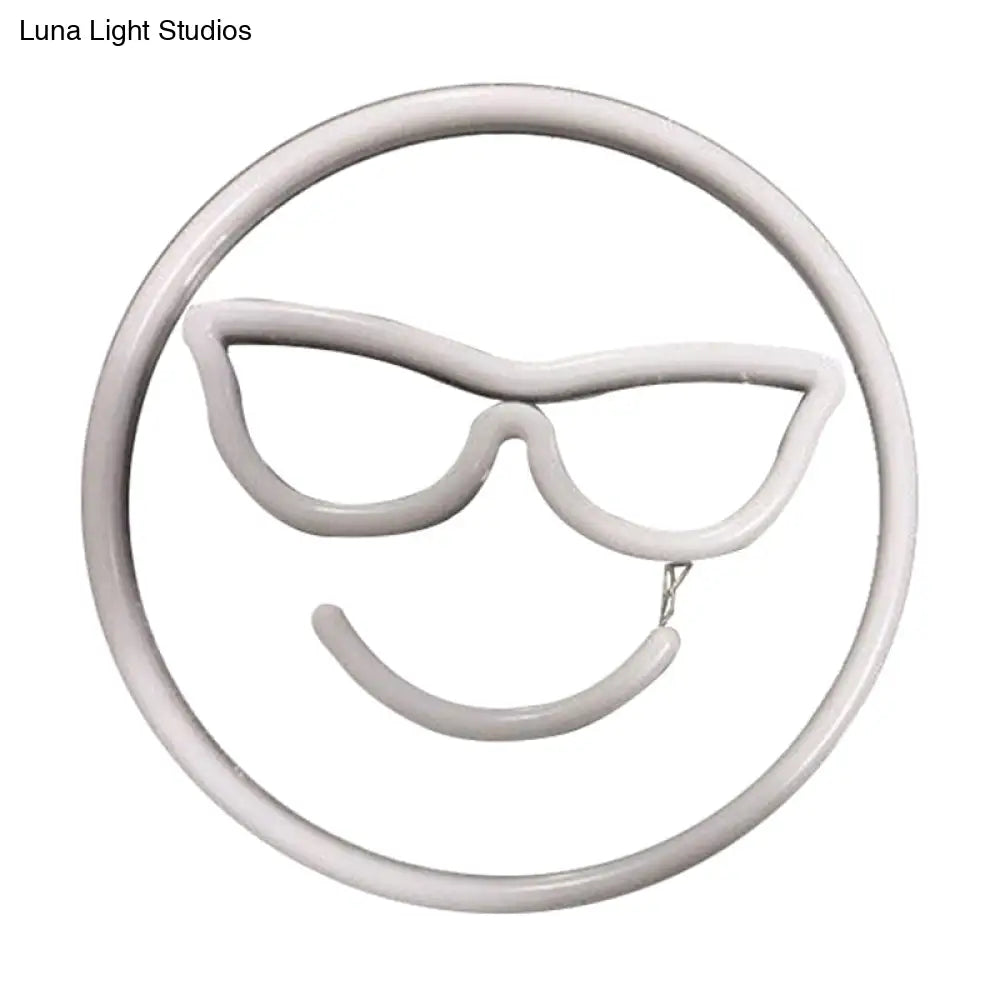 Mini Usb-Powered Led Smiley Nightstand Light - Contemporary White Plastic Wall Lamp