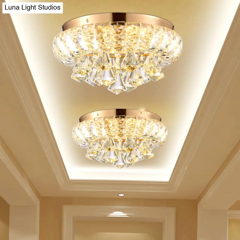 Minimal Crystal Led Flush Mount Ceiling Light - Gold Teardrop Design For Corridors