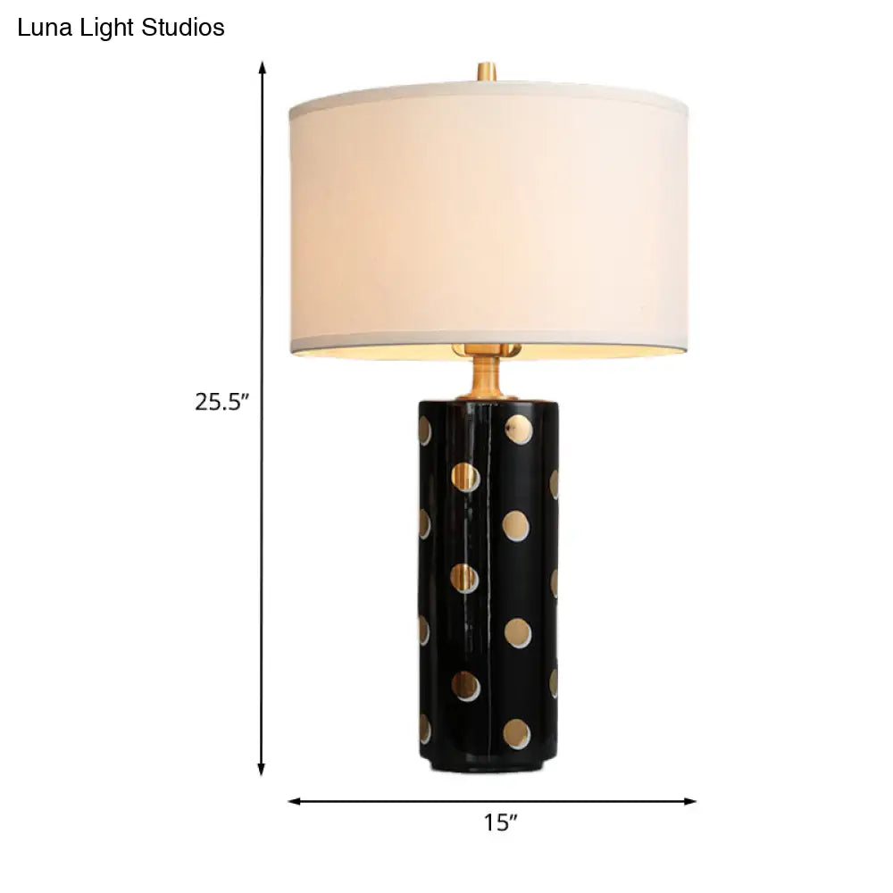 Minimal Drum Table Lamp: White Light Fabric Cylinder Base - Perfect Bedroom Nightstand Lighting