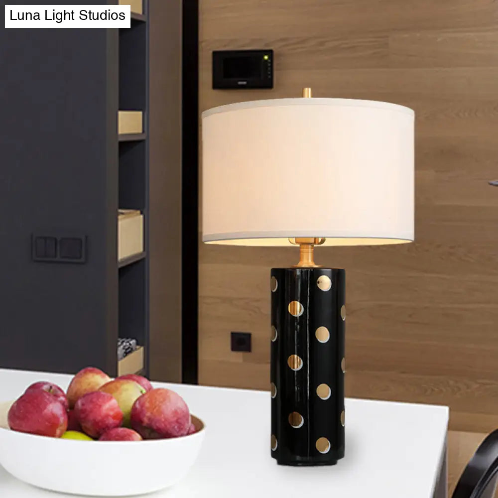Minimal Drum Table Lamp: White Light Fabric Cylinder Base - Perfect Bedroom Nightstand Lighting