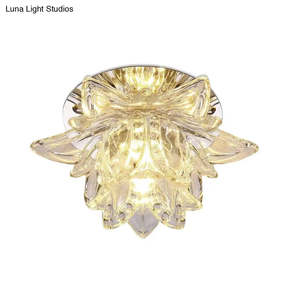 Minimal Flower Crystal Led Ceiling Mount Light In Warm/White