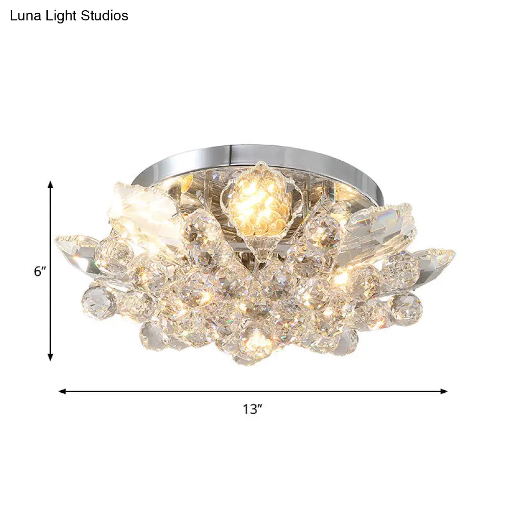 Minimal Gold/Silver Bedroom Flush Ceiling Light With Irregular Crystal Shade - Set Of 4