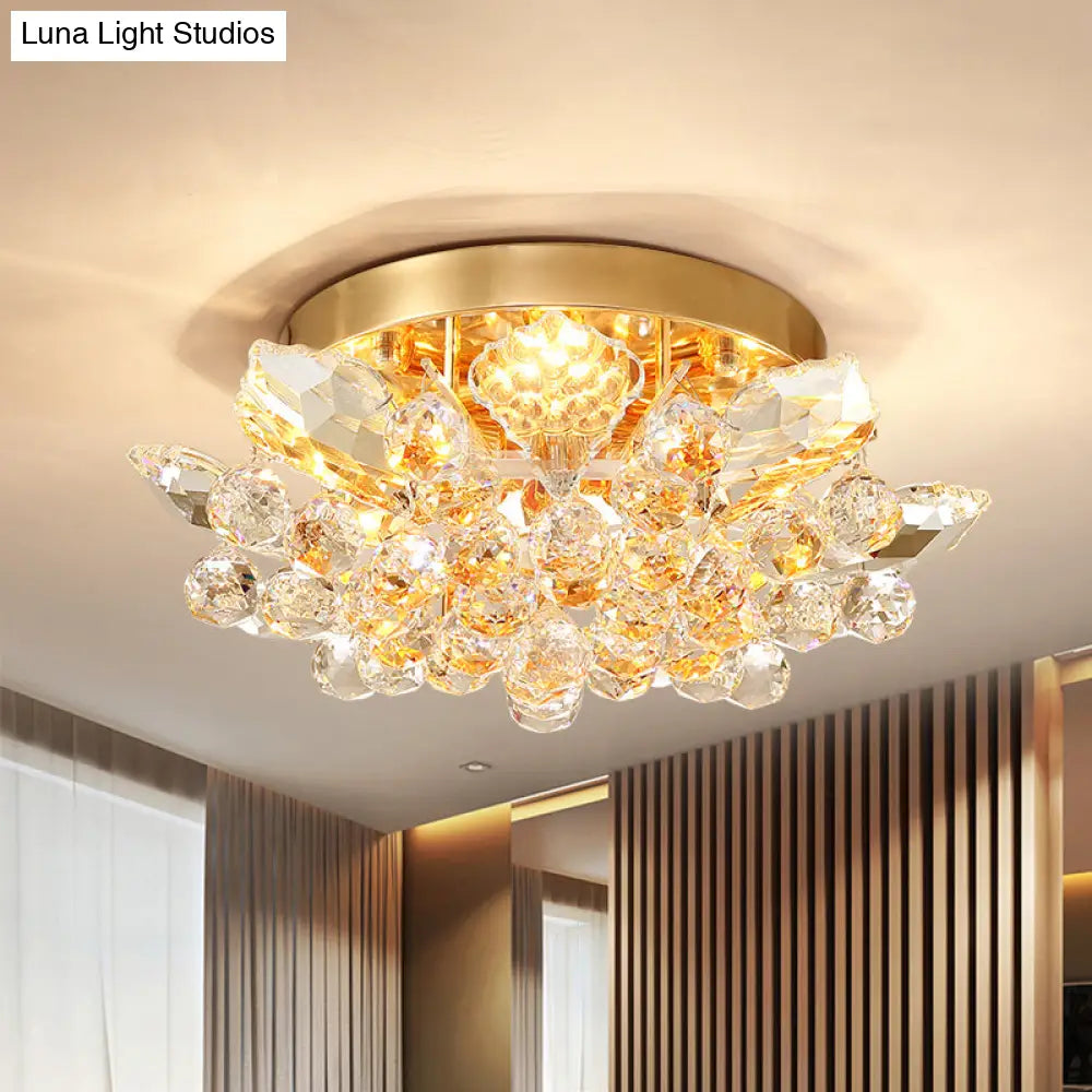 Minimal Gold/Silver Bedroom Flush Ceiling Light With Irregular Crystal Shade - Set Of 4