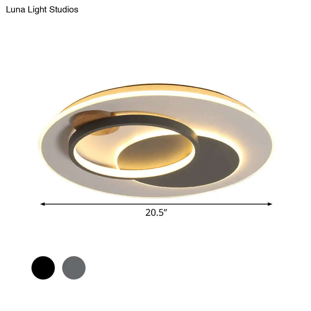 Minimal Intersected Circle Ceiling Light Iron Bedroom Led Flushmount Lighting (16.5’/20.5’) -