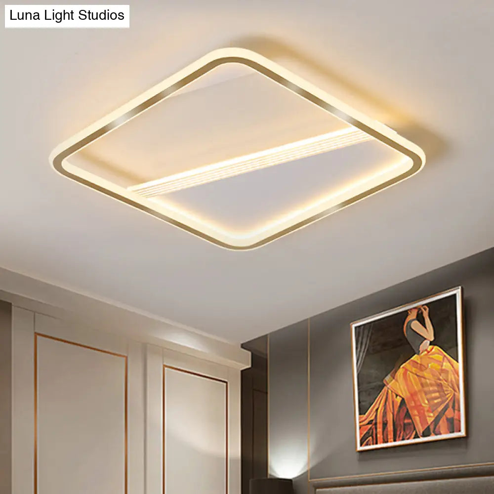 Minimal Led Flush Mount Ceiling Lamp - Gold Square 18’/21.5’ Width Warm/White Light