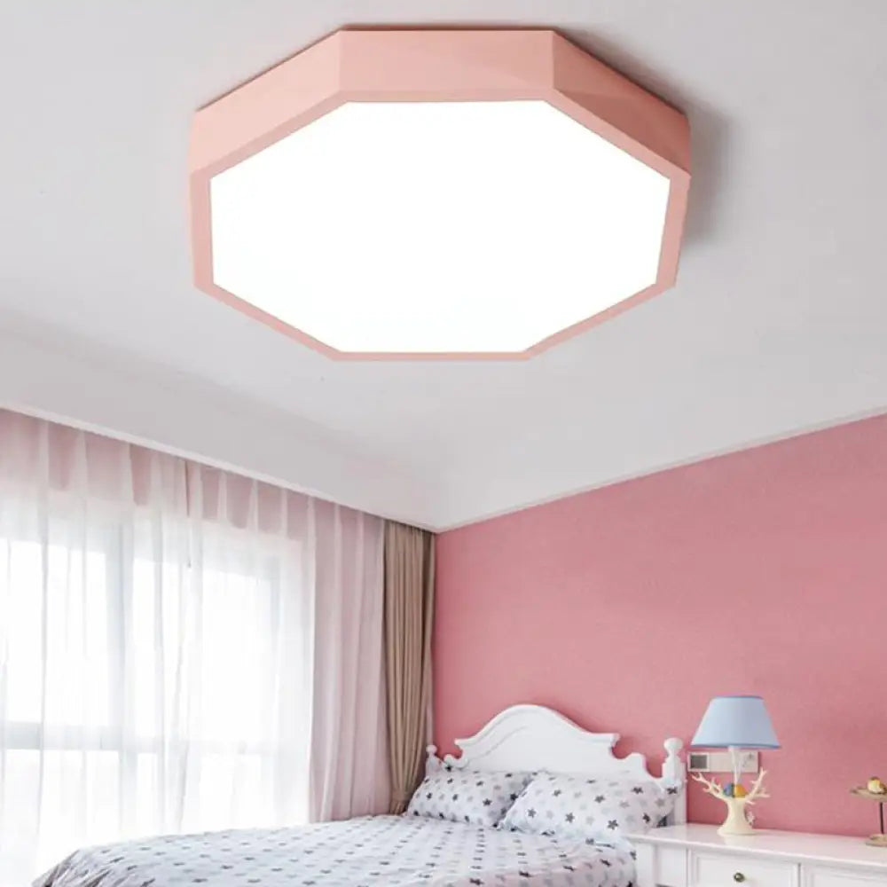 Minimal Led Octagon Flush Mount Lighting Fixture In Pink/Yellow/Blue - Warm/White Light