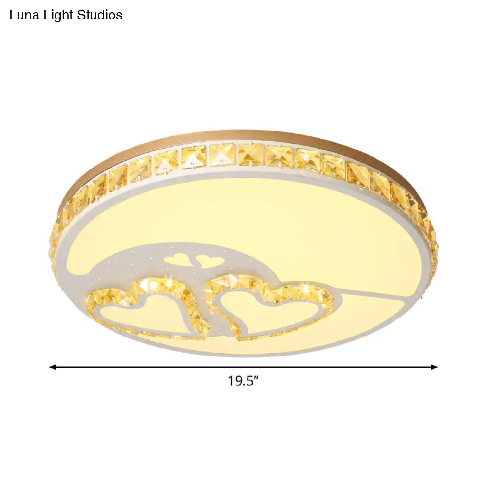 Minimal Moon Crystal Led Ceiling Light With White Leaf/Heart/Star Pattern