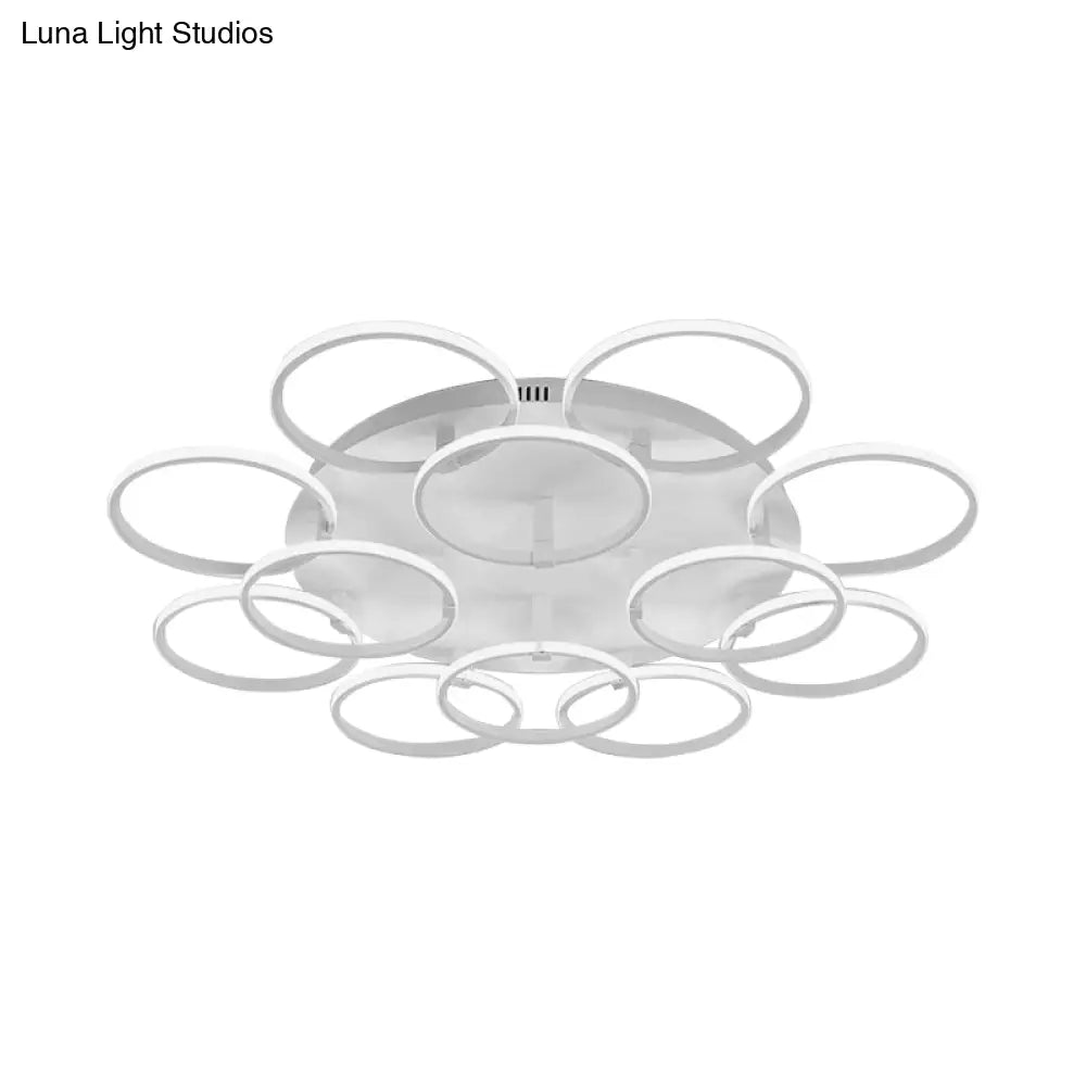 Minimalist Acrylic Semi Flush Ceiling Light For Living Room - Multi Ring Design 3/9/12 Lights White