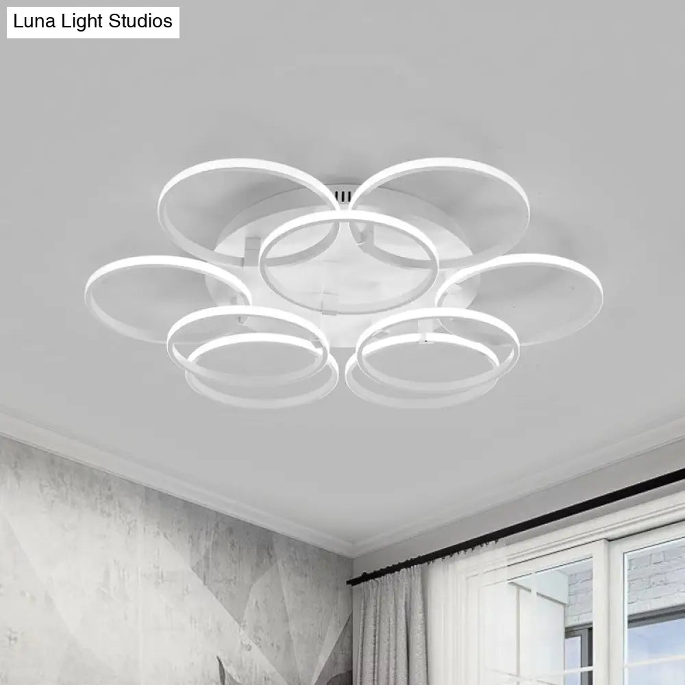 Minimalist Acrylic Semi Flush Ceiling Light For Living Room - Multi Ring Design 3/9/12 Lights White