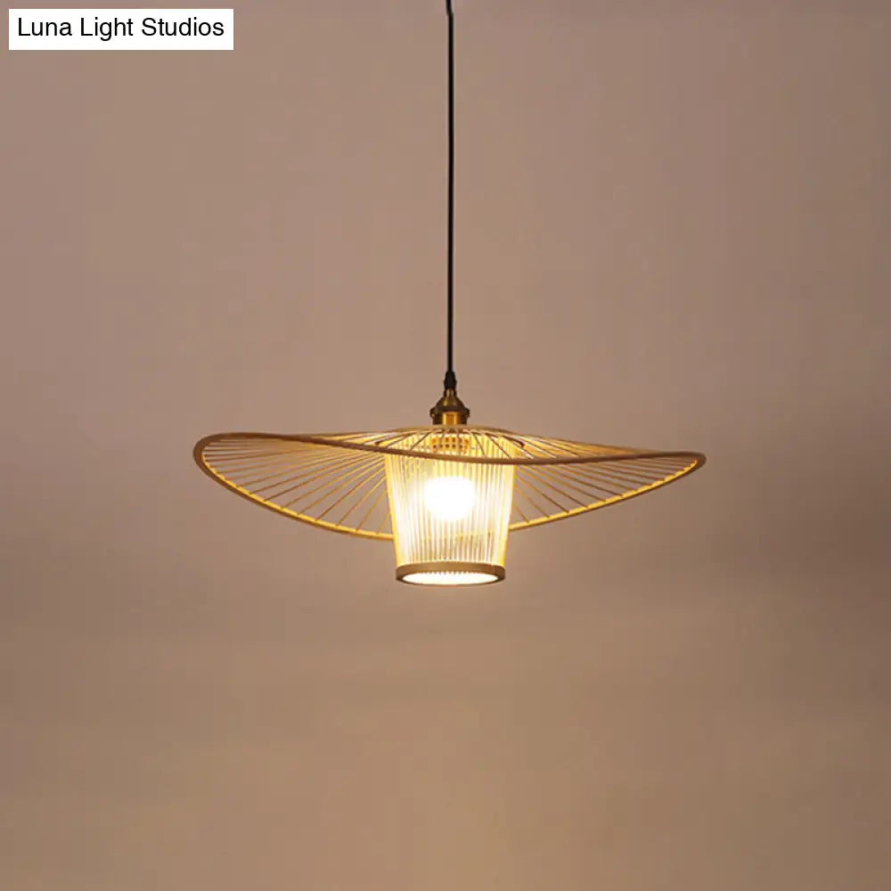 Minimalist Bamboo Lotus Leaf Suspension Pendant Light - 1 Head Wood Ceiling Fixture