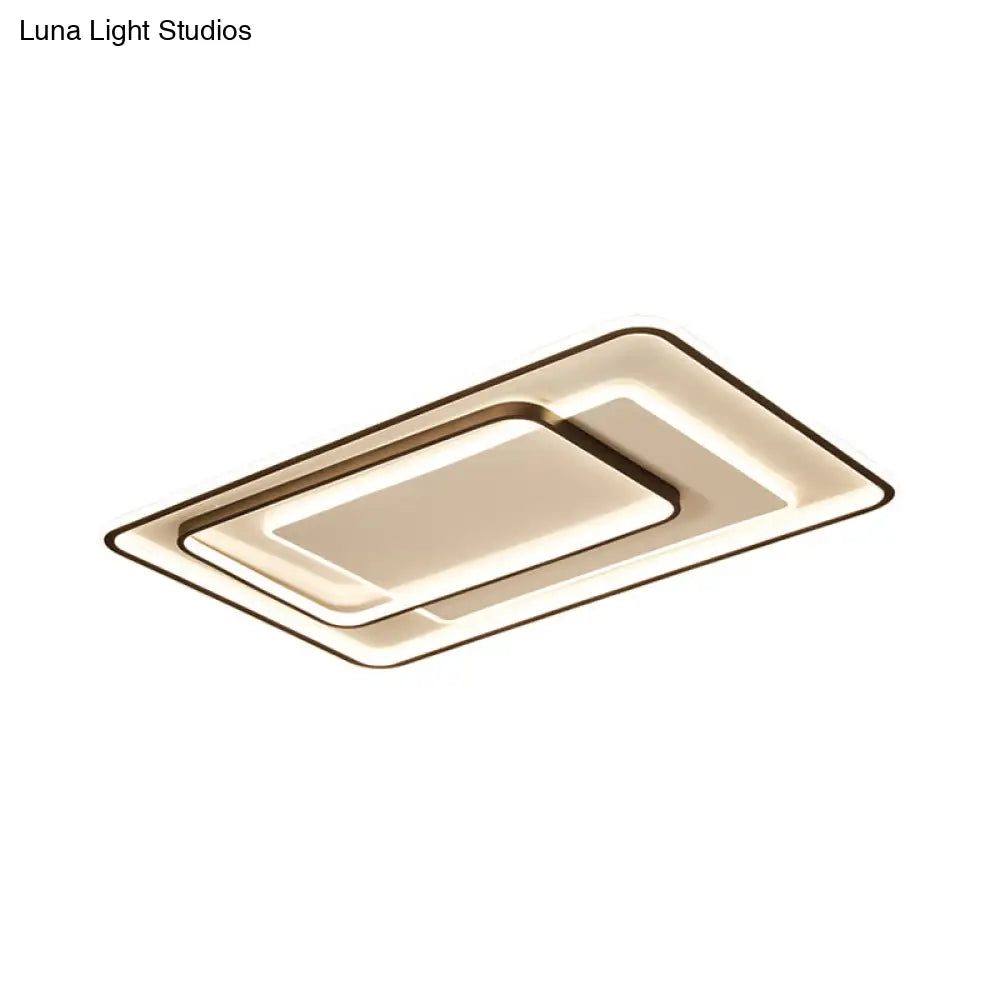 Minimalist Bedroom Led Ceiling Lamp: Multi - Square/Round/Rectangle Flush Light In Black Or White