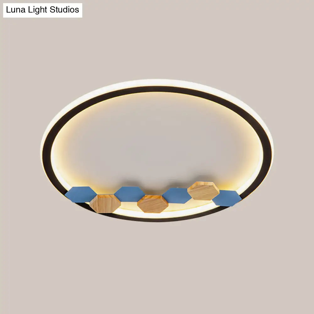 Minimalist Black Ceiling Mounted Led Flush Lamp With Leaf/Geometric Deco - Round/Square Design