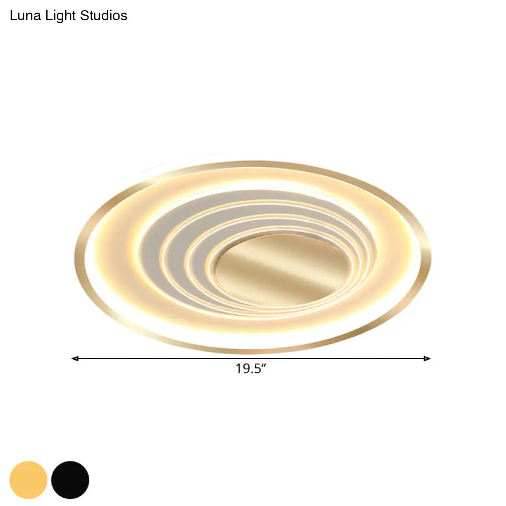 Minimalist Black/Gold Metal Flush Lamp - Led Ceiling Light In Warm/White 16’/19.5’ Width