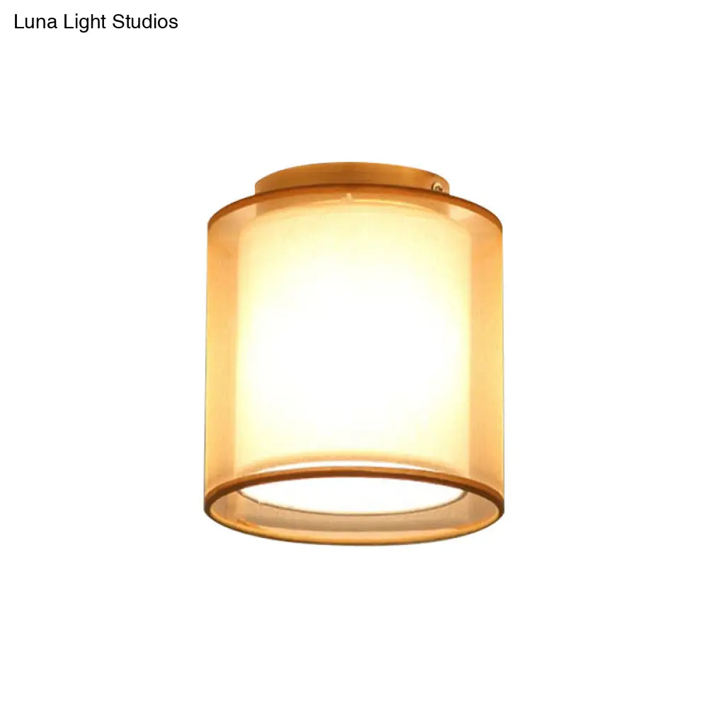 Minimalist Brass Flushmount Ceiling Light With Fabric Shade