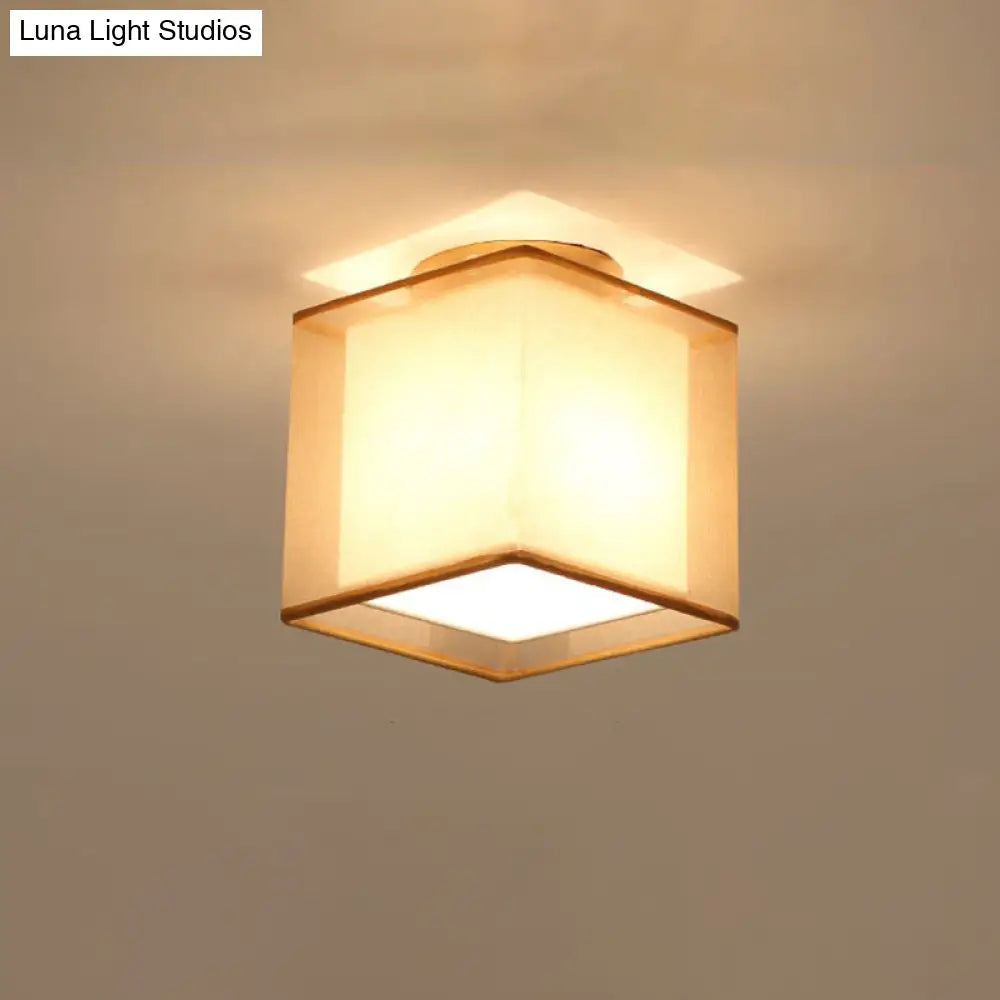 Minimalist Brass Flushmount Ceiling Light With Fabric Shade