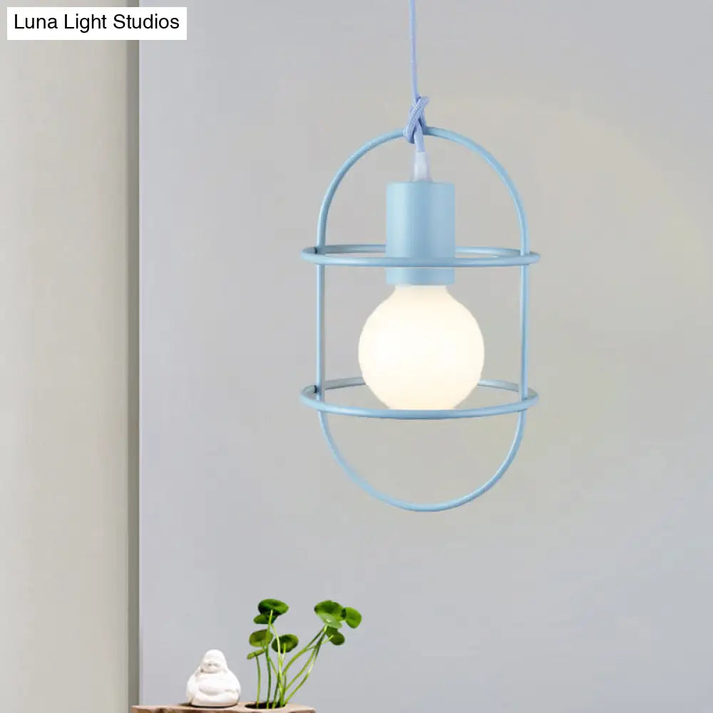 Minimalist Ceiling Pendant Light With Metal Capsule Frame Shade - White/Pink/Yellow