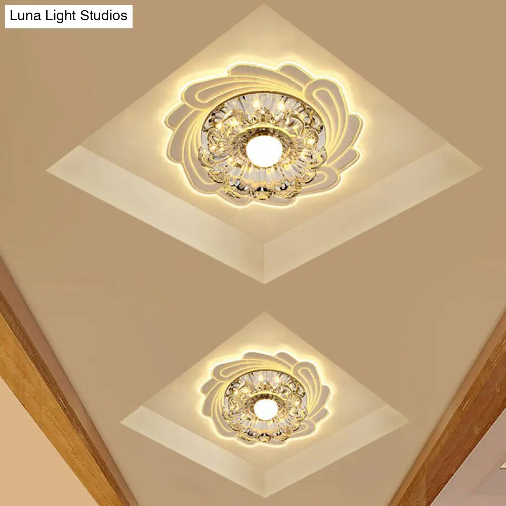 Minimalist Clear Led Crystal Flower Flush Mount Light For Corridor