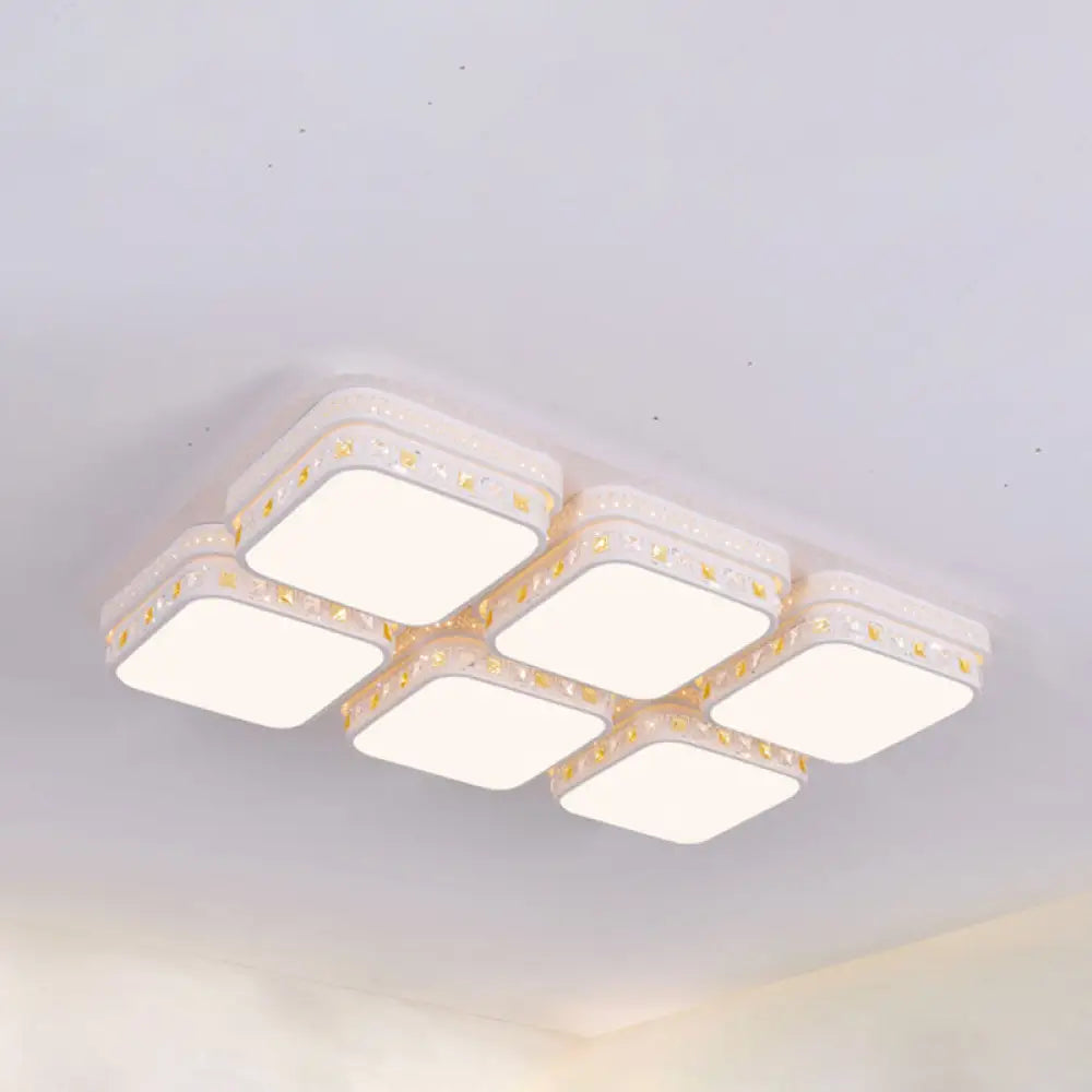 Minimalist Crystal Block Led Ceiling Light - Rectangular Flush Mount In Warm/White/3 Color White /