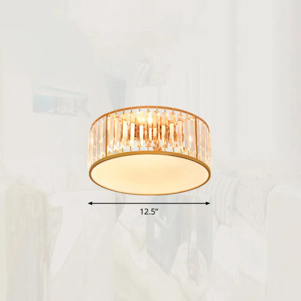 Minimalist Crystal Drum Ceiling Lamp - Bedroom Flush Mount Light Gold / 12.5’