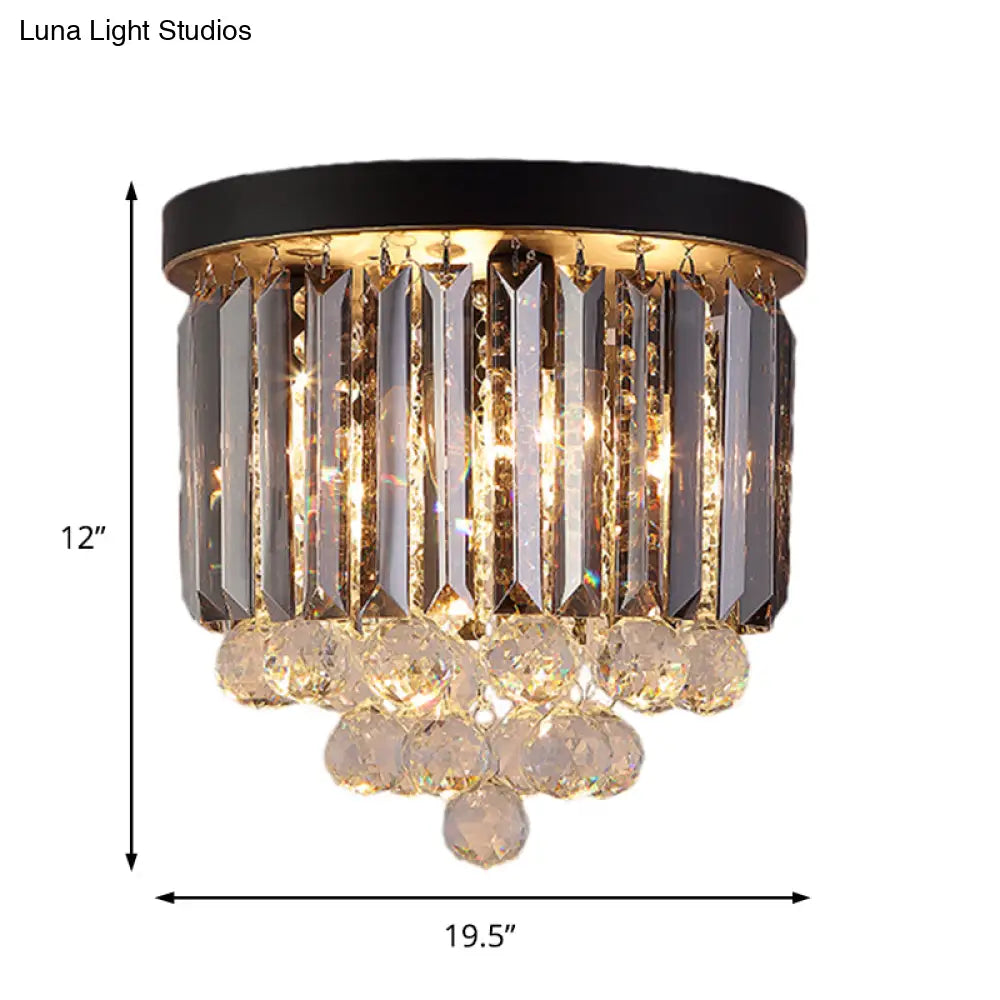 Minimalist Crystal Flushmount Lighting - Black Cylindrical Corridor Ceiling Flush Light