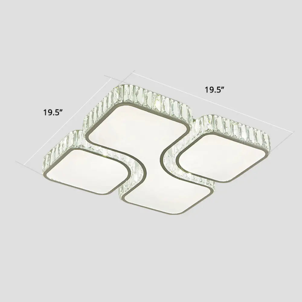 Minimalist Crystal Led Ceiling Flush Light For Bedroom - White Square Mount Lamp / 19.5’