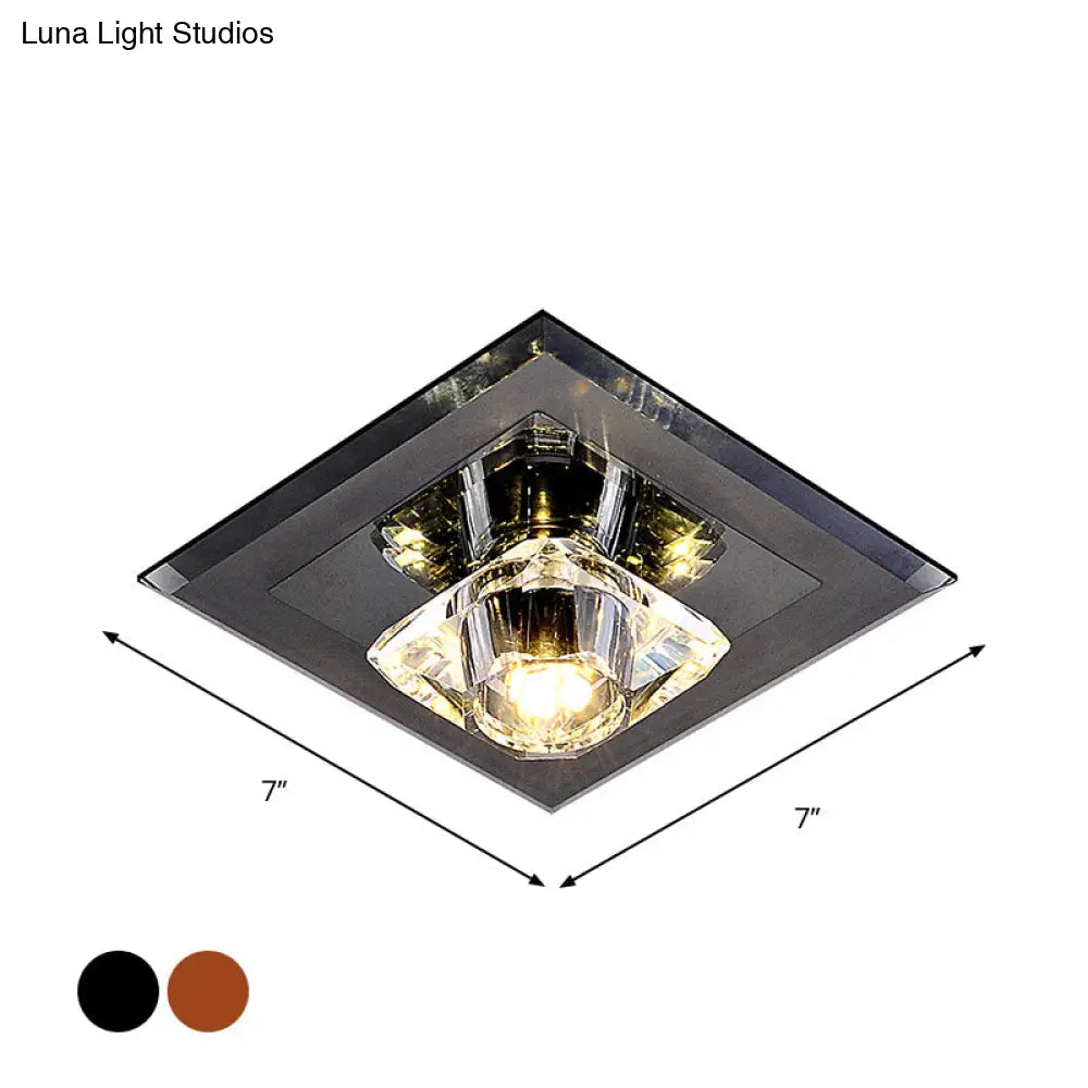 Minimalist Crystal Led Flush Mount Ceiling Lamp - Square Shape With Tan/Black Finish Warm/White