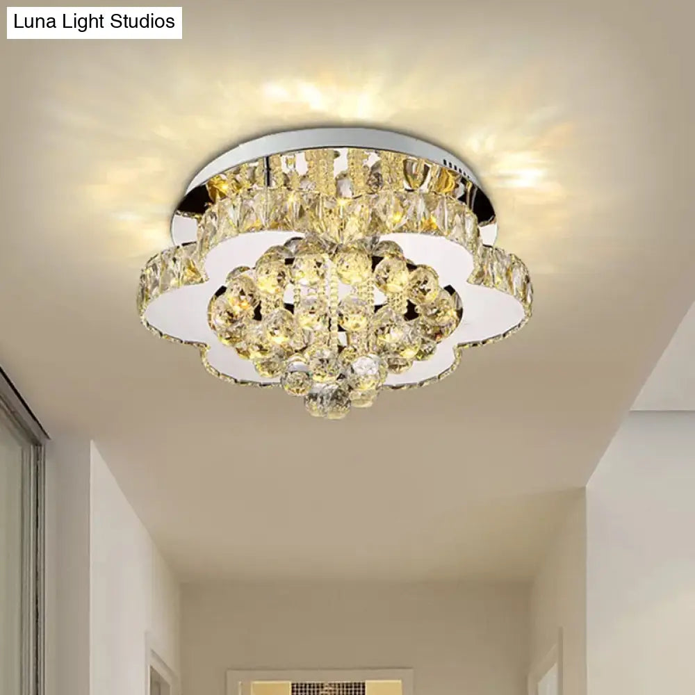 Minimalist Crystal Semi Flush Mount Led Lighting In Stainless Steel For Corridor