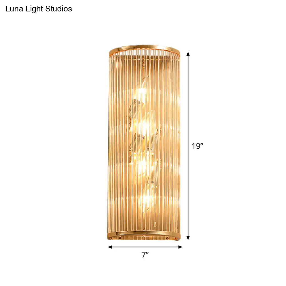 Minimalist Cylinder Wall Mount Crystal Rod Sconce - 4-Light Hallway Lighting In Gold
