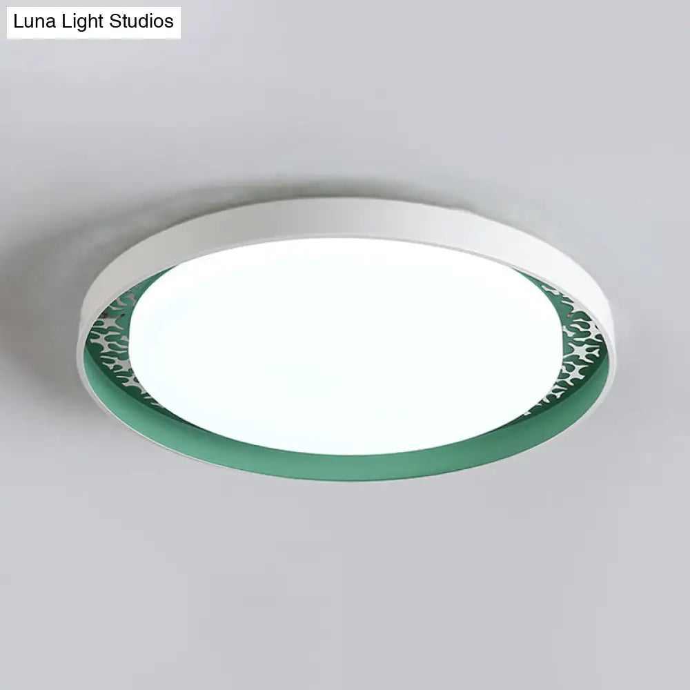 Minimalist Disc Ceiling Flush Led Lighting For Children’s Bedrooms - White/Green/Pink Colors
