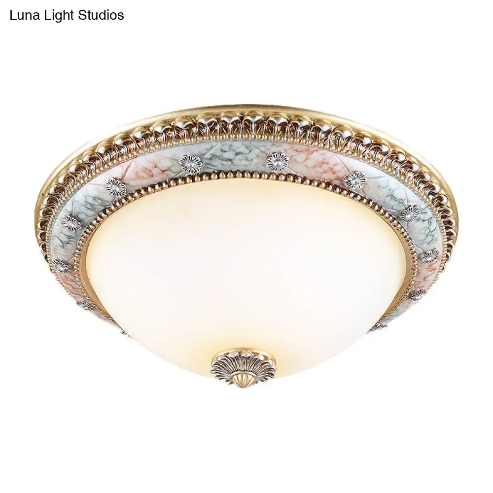 Minimalist Dome White Glass Flush Mount Ceiling Light In Gold - 2/3 - Light 14’/16’/19.5’ Width