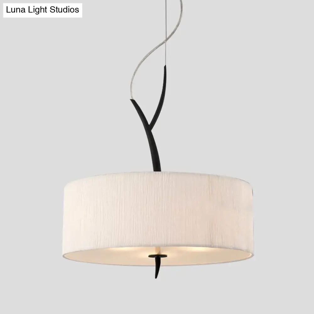 Minimalist Drum-Shaped Pendant Chandelier | 3-Head Fabric Ceiling Lamp White/Black Suspension
