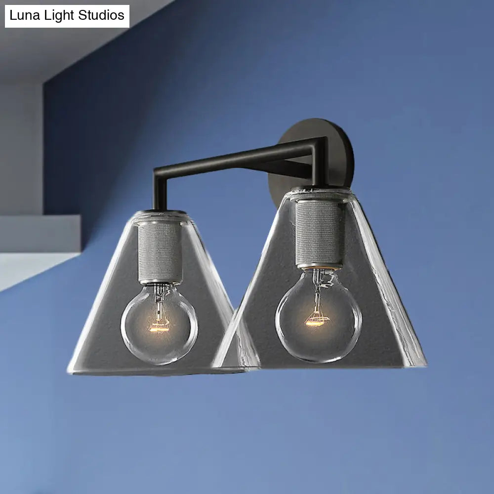Minimalist Glass Cone Wall Sconce 1/2 Lights Black/Brass Bedside Lighting