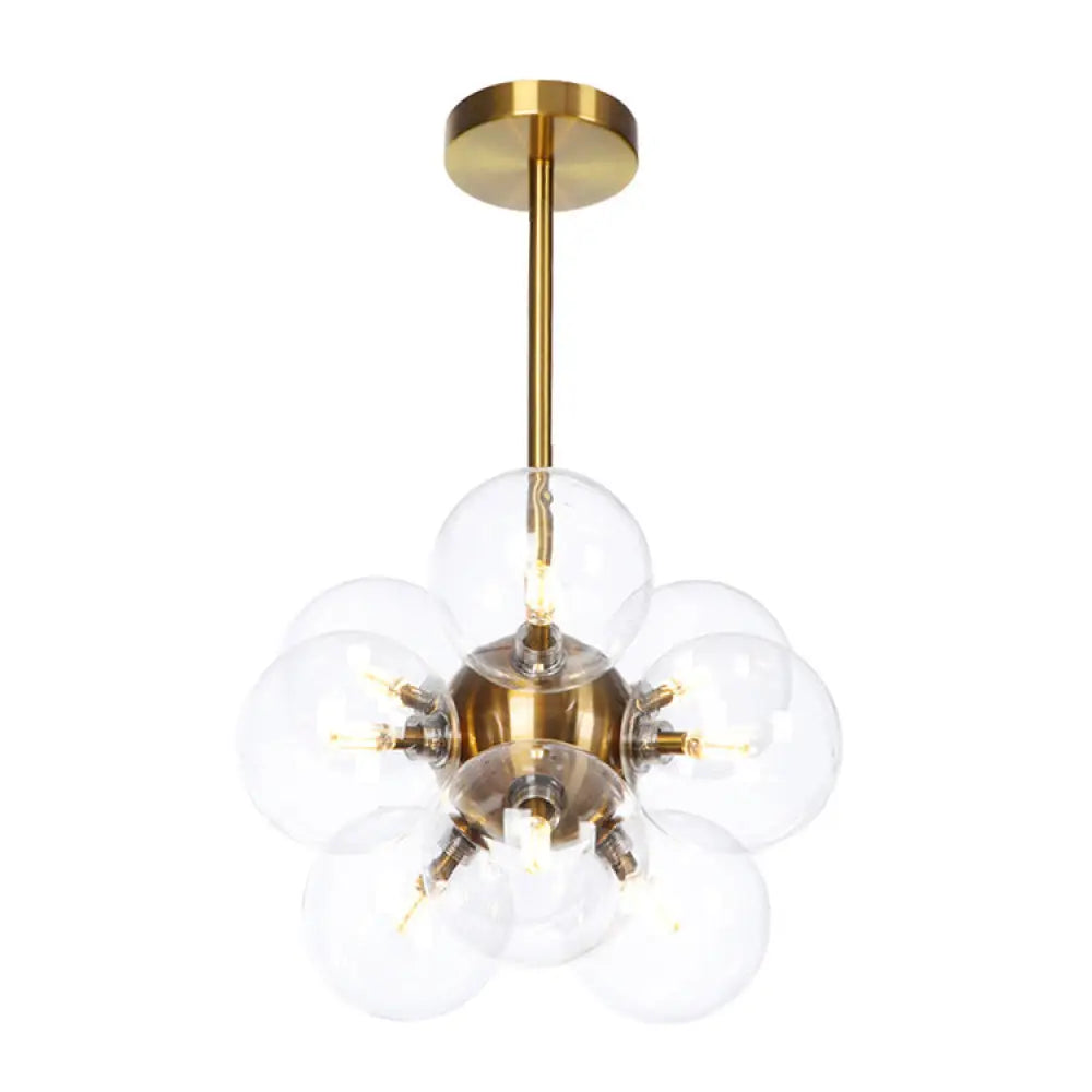 Minimalist Globe Semi Flush Ceiling Lamp - Gray/White/Red Glass 9 Lights Black/Brass/Chrome Brass /