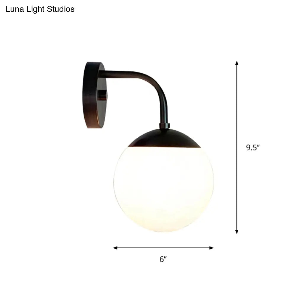 Minimalist Golden/Black Wall Sconce Light With Milky Glass Ball Shade - 1-Bulb Bedside Lamp