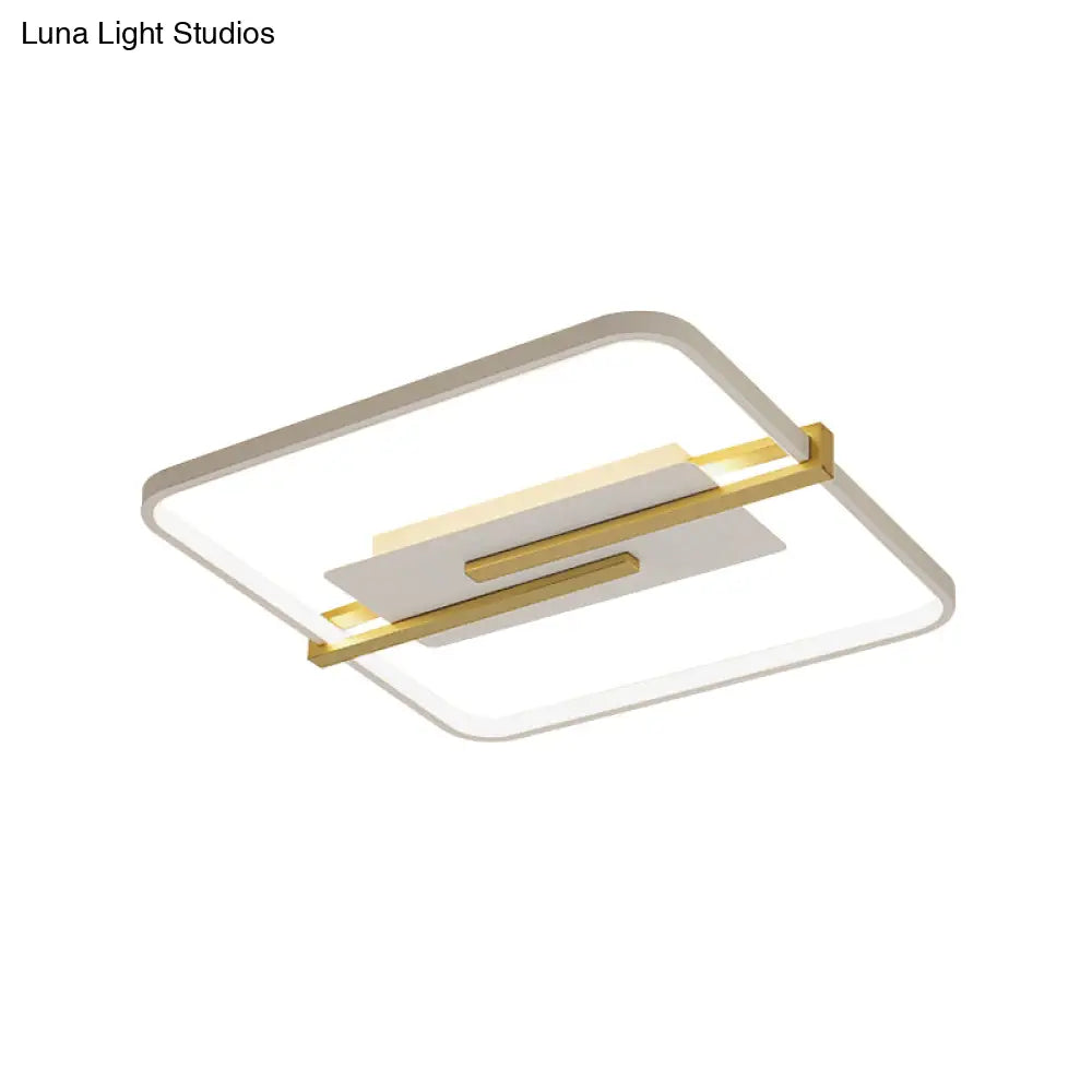 Minimalist Led Bedroom Flush - Mount Light Fixture - Black/White & Gold Ceiling Lamp With Square